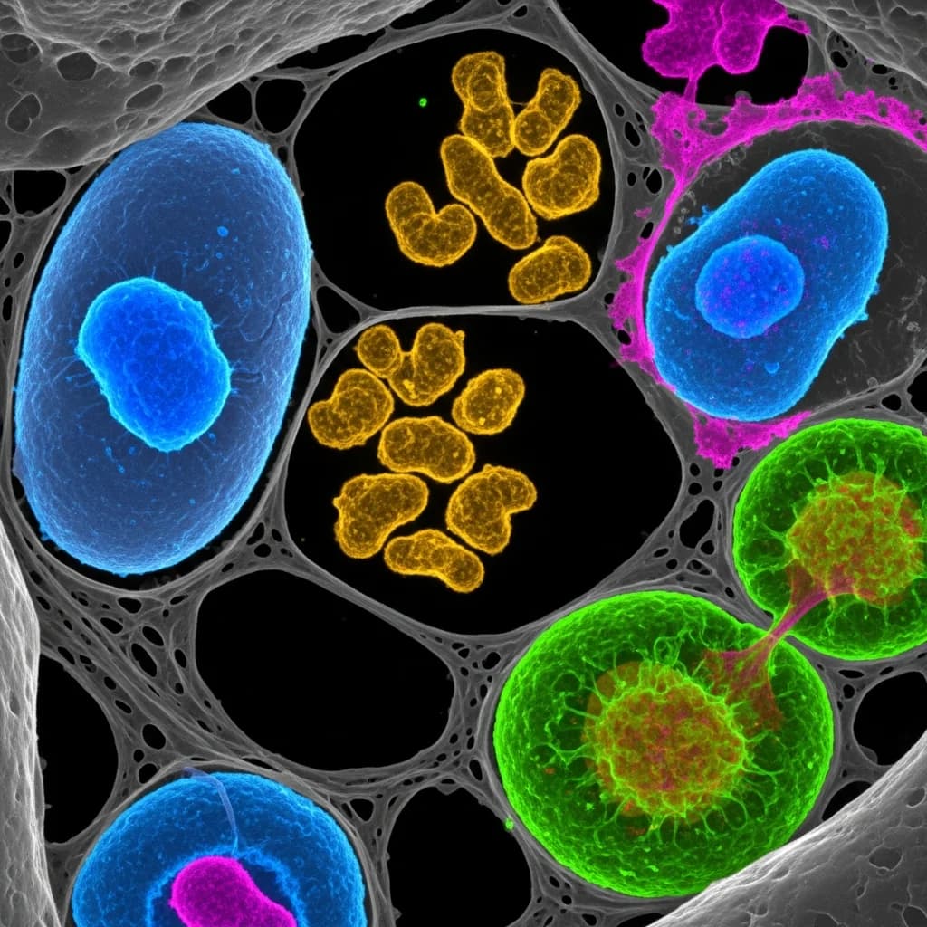 Mikroskopische Zellwelten in Neonfarben