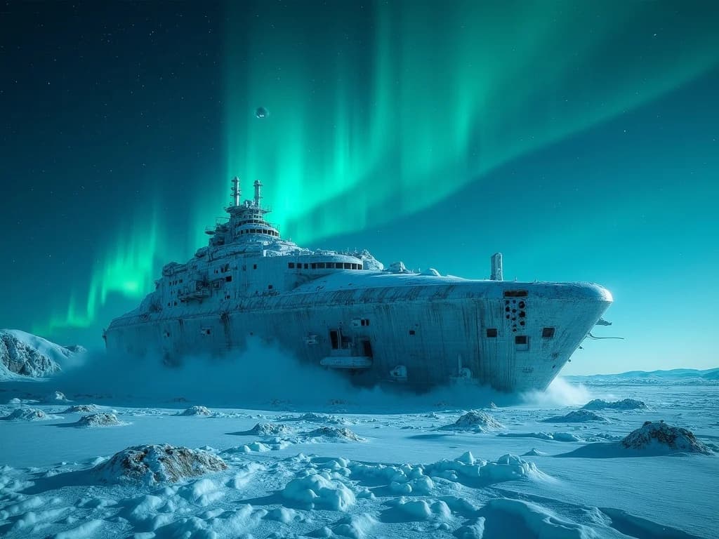 Verlassenes Raumschiff im Mondeis