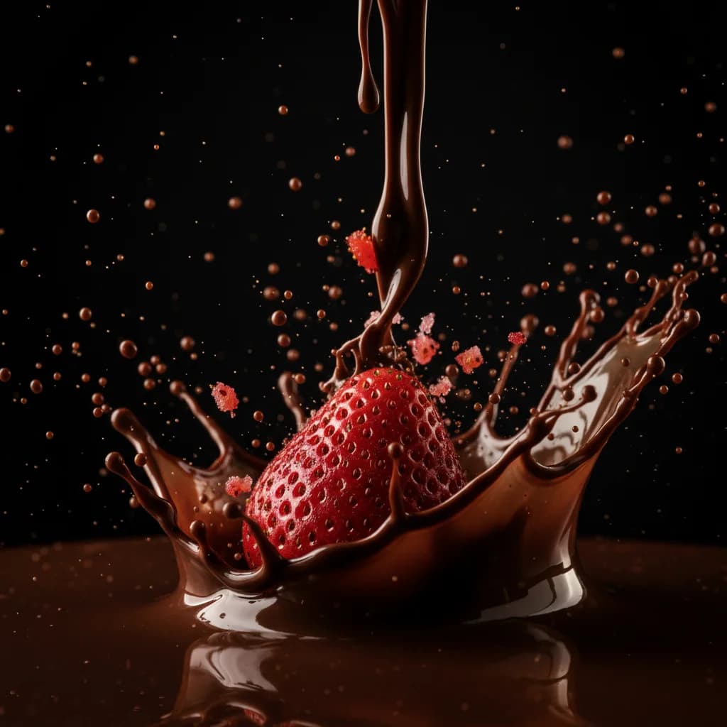 Explodierende Erdbeere in Schokolade