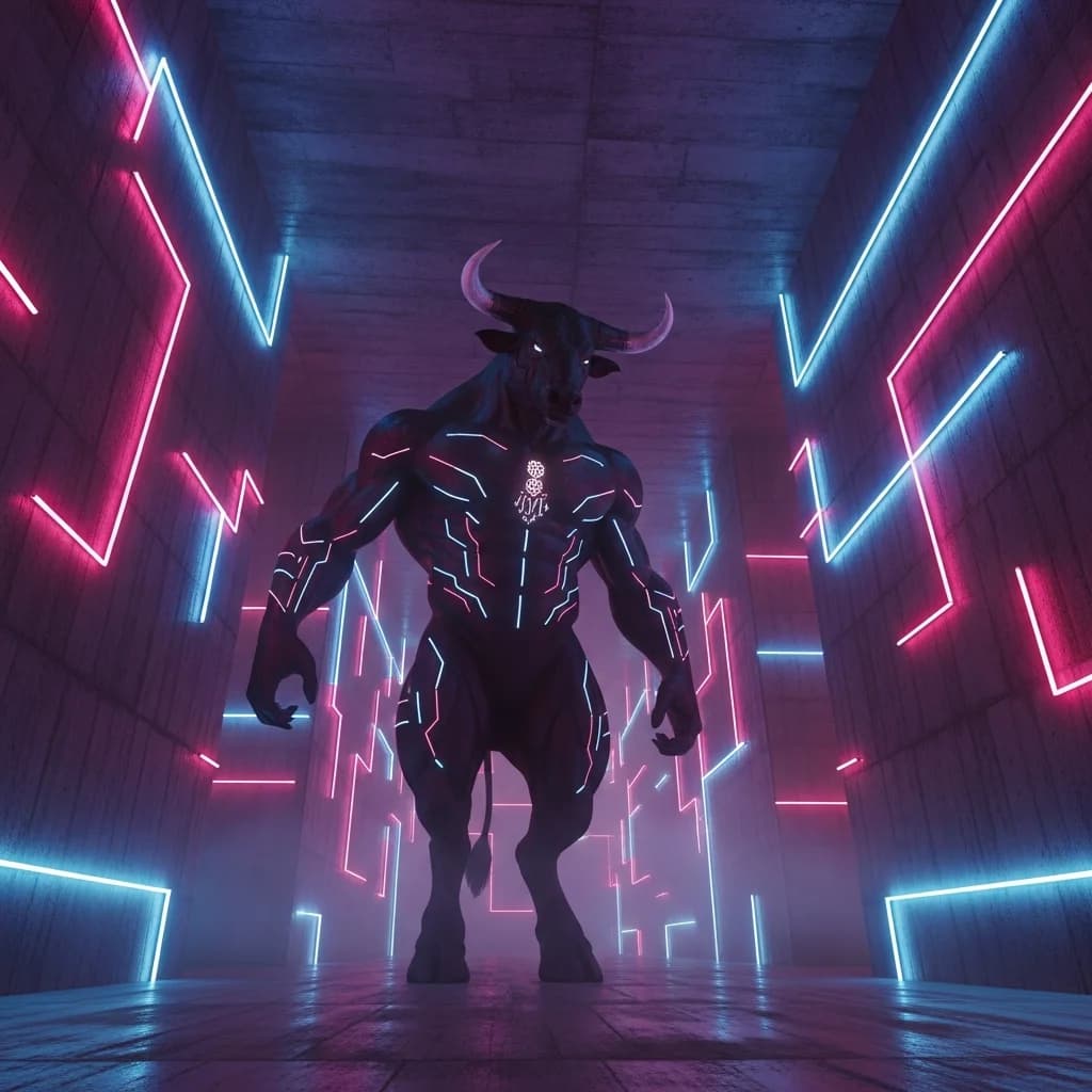 Cyber-Minotaurus im Neon-Labyrinth
