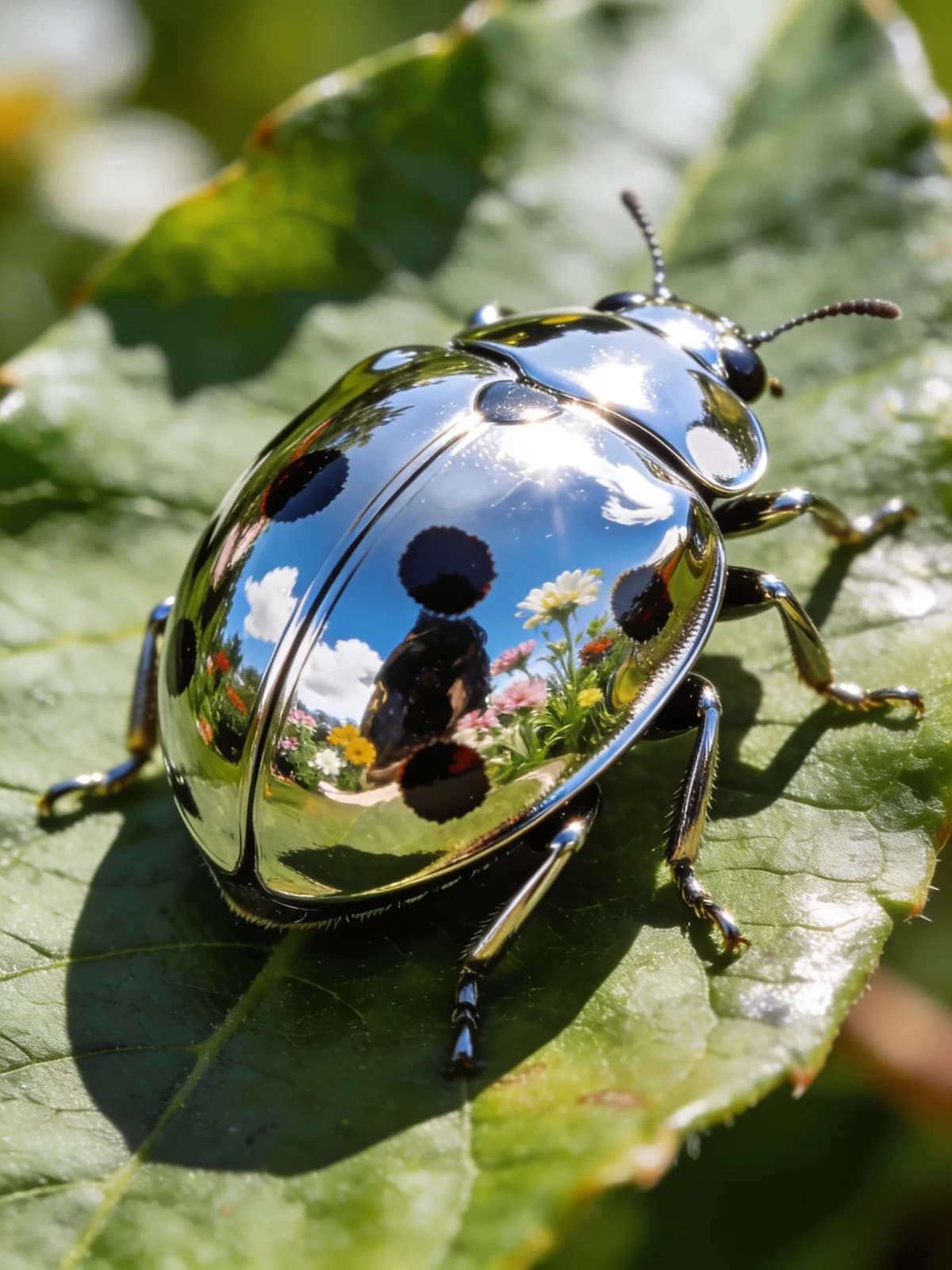 Chrom-Marienkäfer mit Spiegeleffekt