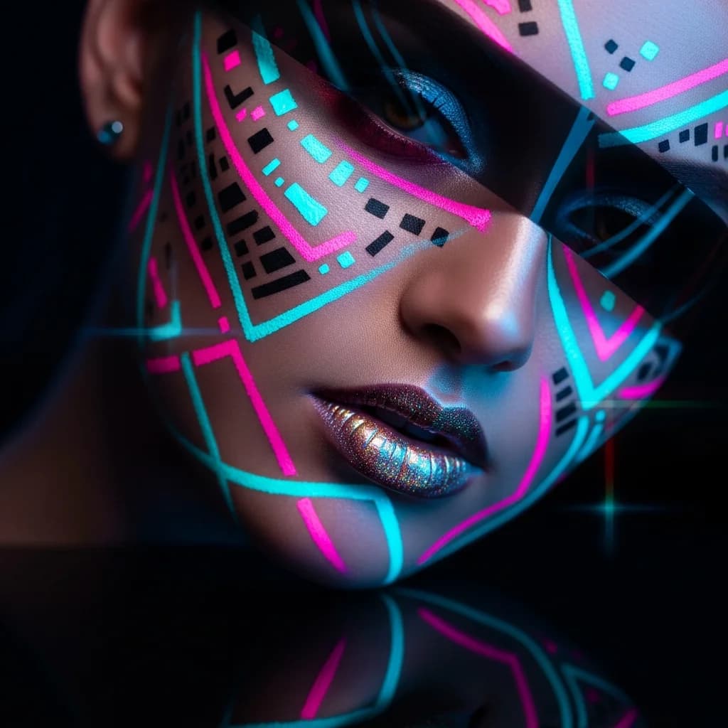 Avantgarde Make-up mit Neon-Akzenten