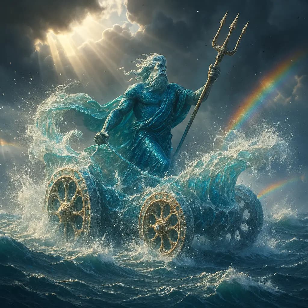 Meeresgott auf Gischt-Streitwagen