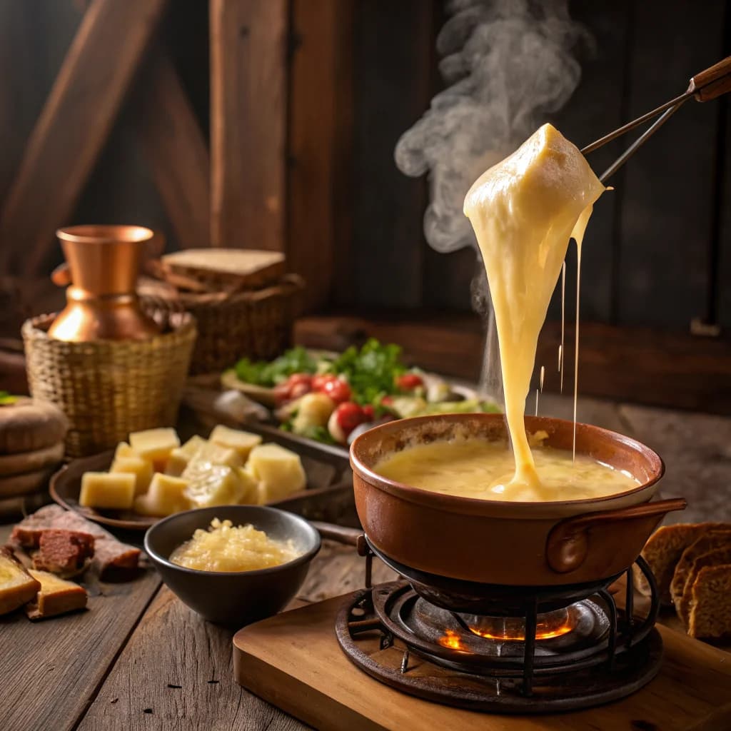 Goldener Käsefondue-Wasserfall