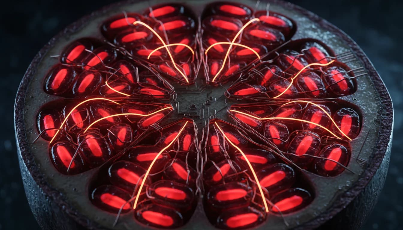 Leuchtender Cyber-Granatapfel mit LED-Kernen