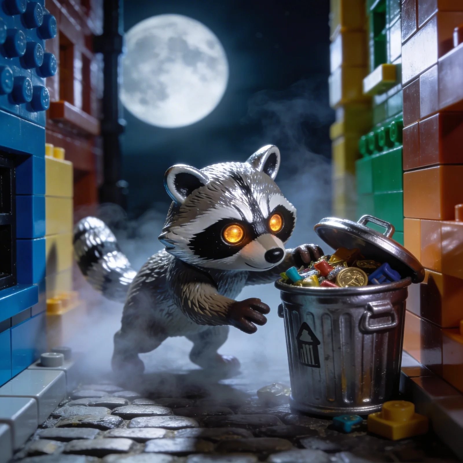 Spielzeug-Waschbär als nächtlicher Dieb