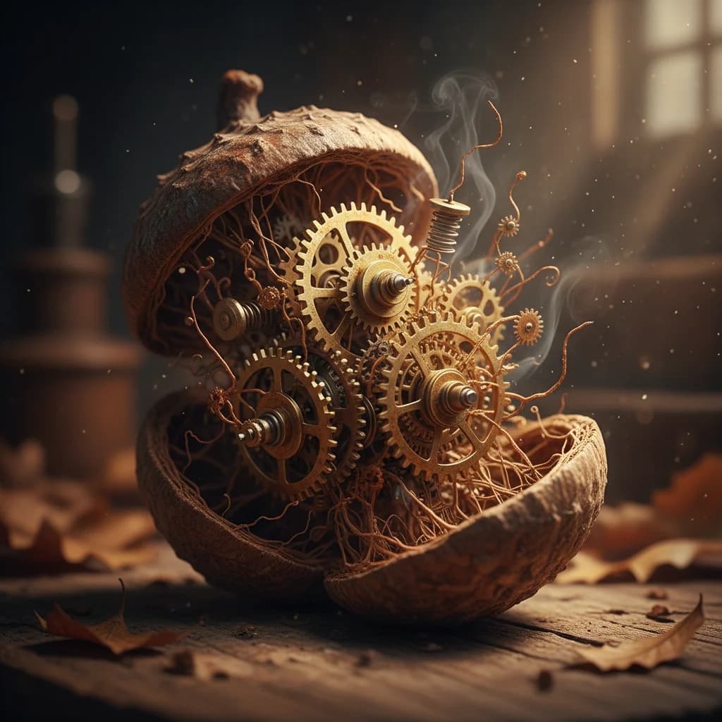 Steampunk Eichel mit mechanischen Zahnrädern
