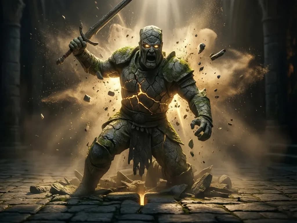 Erwachende Krieger-Statue aus Stein