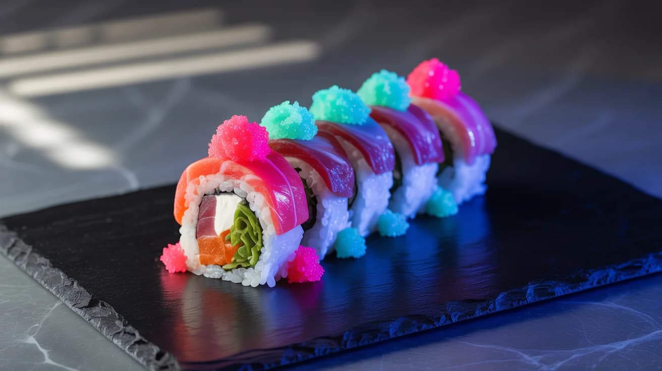 Cyberpunk Sushi mit Neon-Kaviar