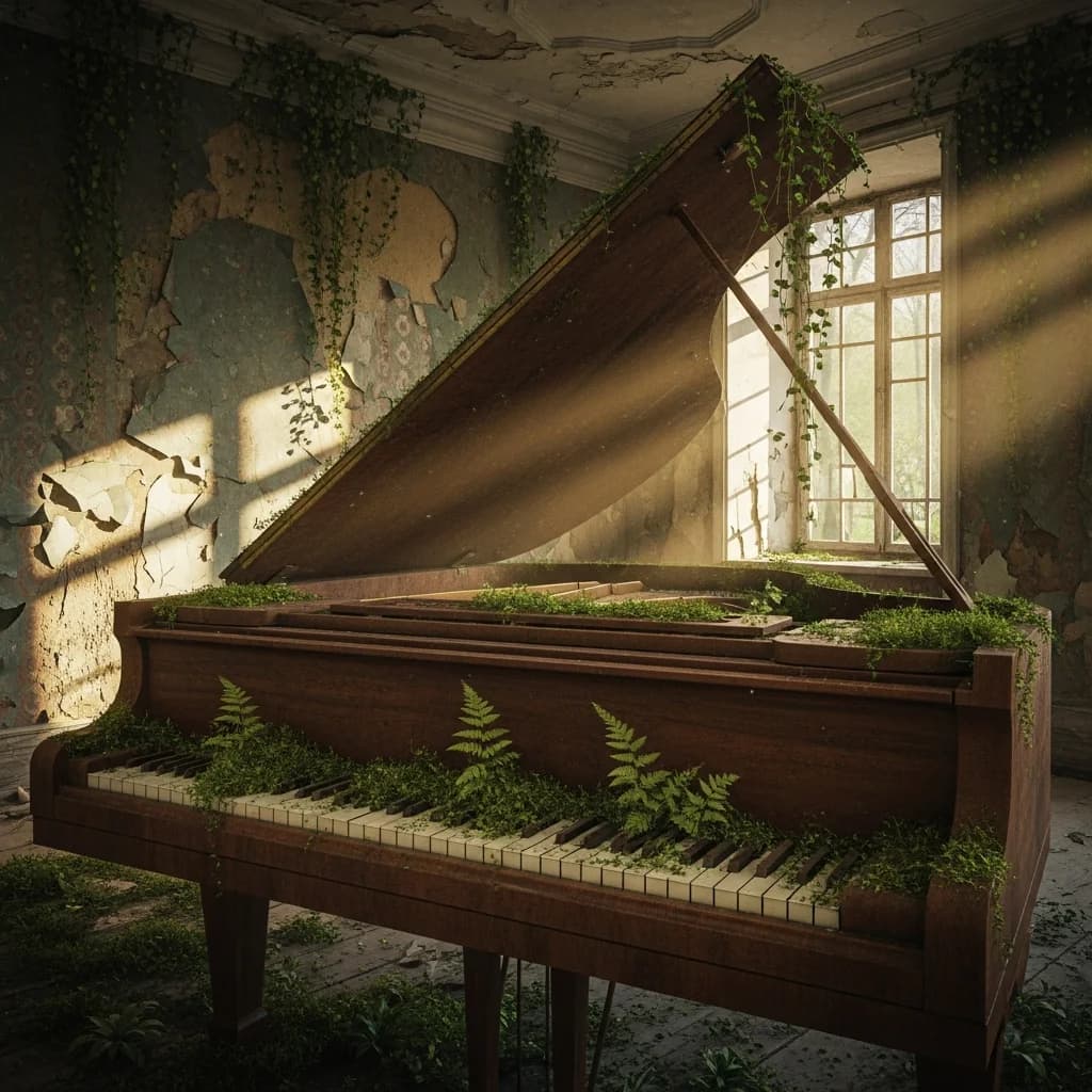 Verwunschenes Klavier im verfallenen Herrenhaus