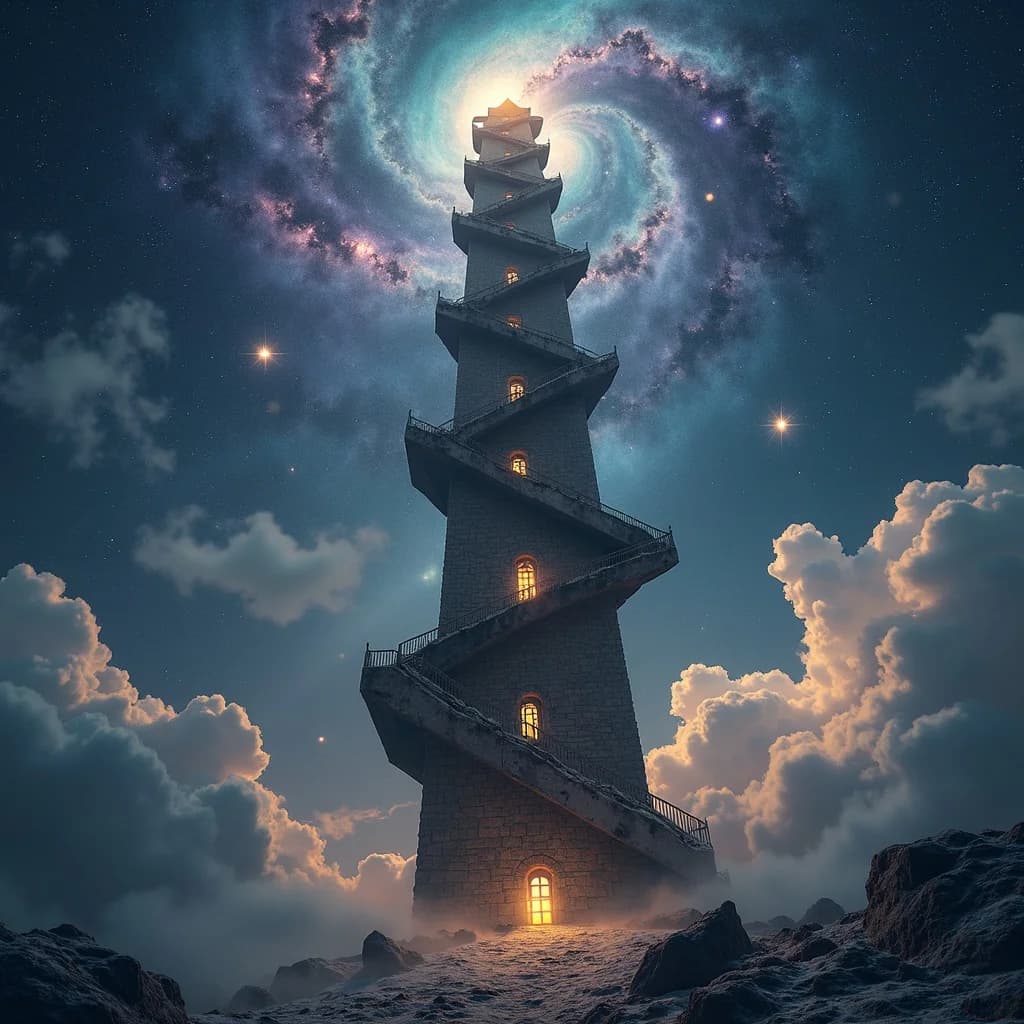 Schiefer Kosmischer Turm im Sternenmeer