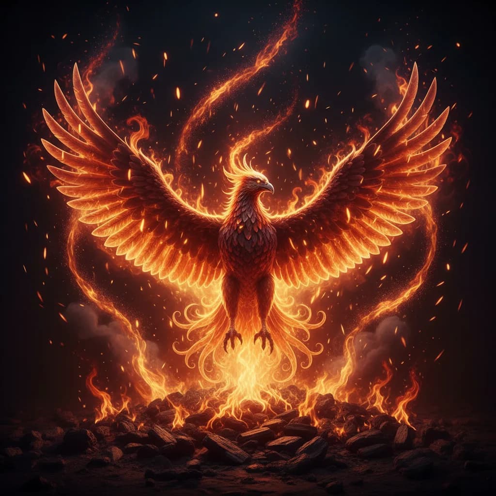 Phönix erhebt sich aus glühender Asche