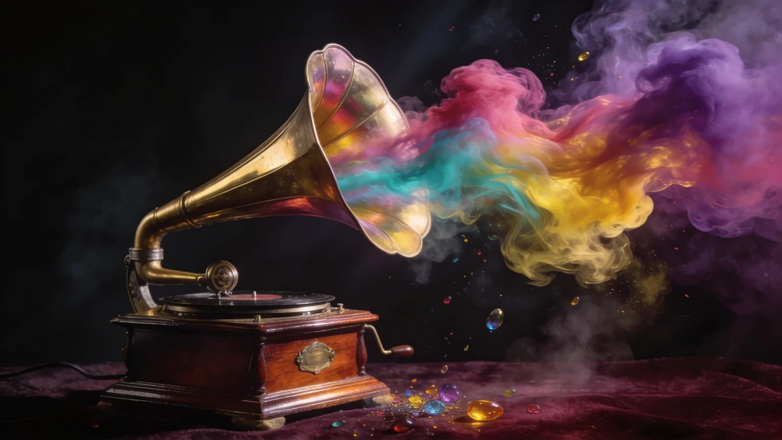 Farbenspuckendes Grammophon im Nebel