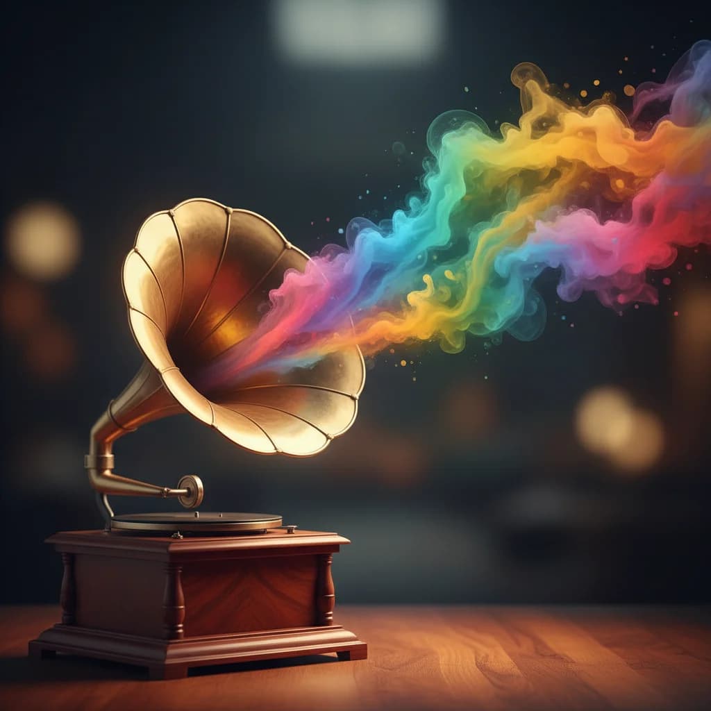 Magisches Grammophon mit Farbnebel