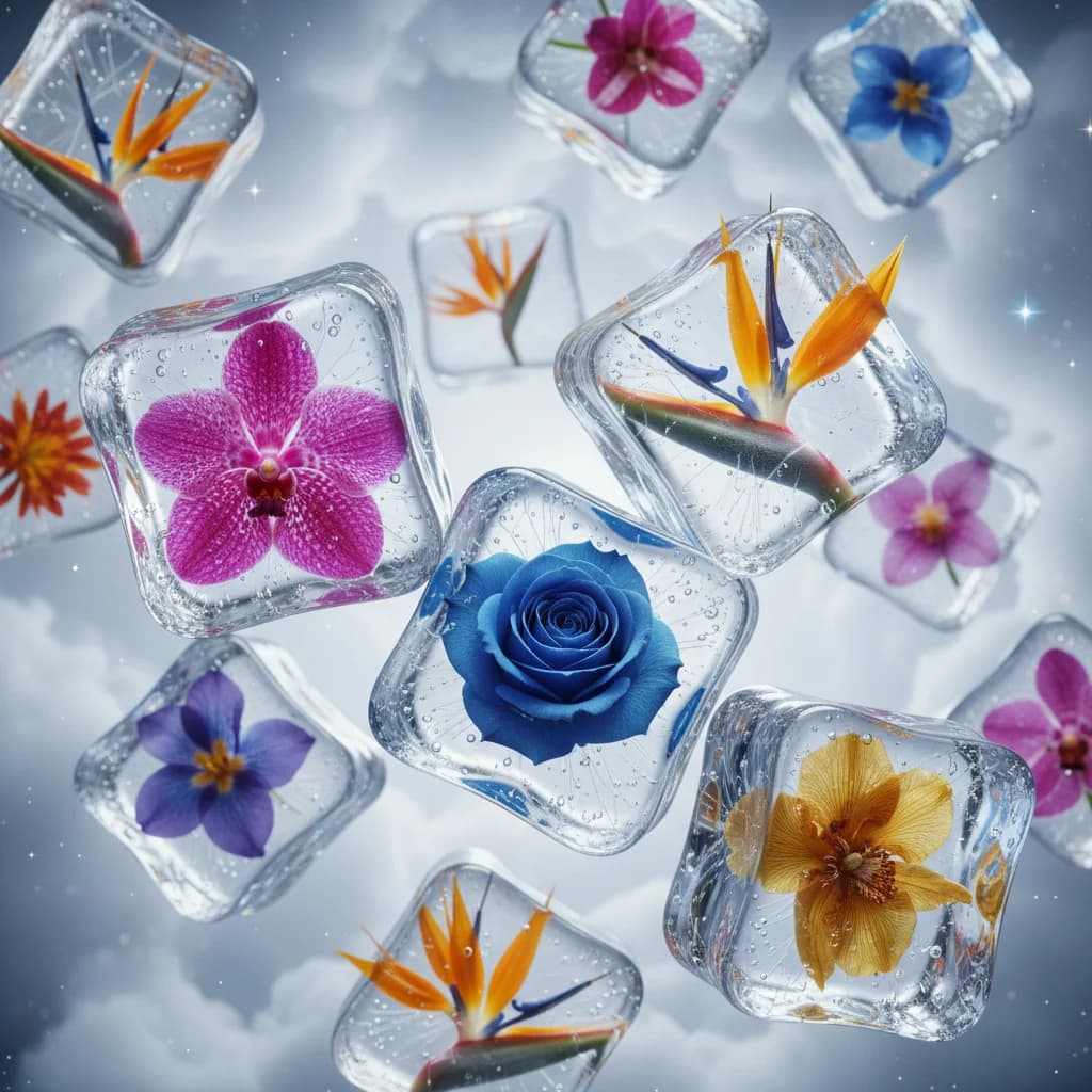 Blühende Eiswürfel in Transluzenz