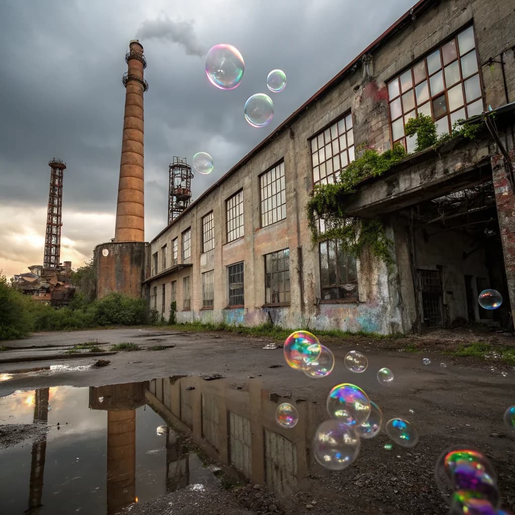 Verfallene Seifenblasenfabrik im Kontrast