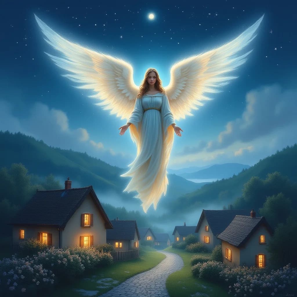 Schutzengel über schlafendem Dorf