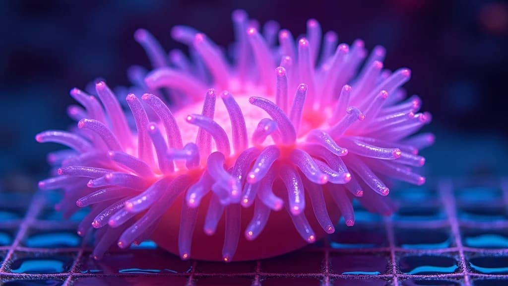 Neon-Seeanemone im Synthwave-Stil