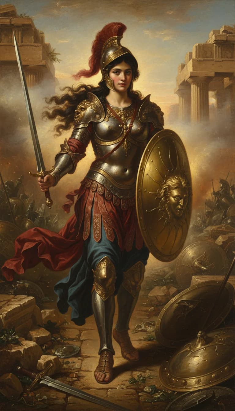Kriegerin in antiker Schlacht