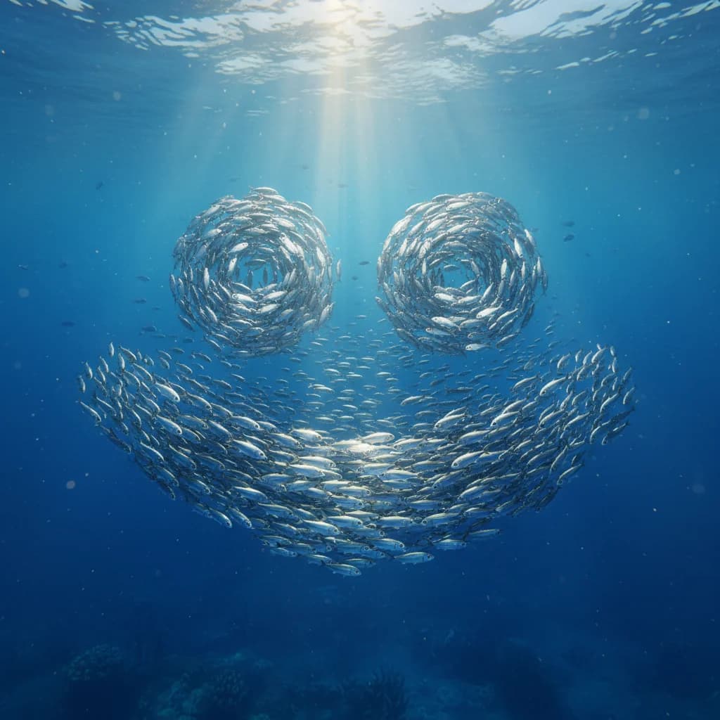 Heringe bilden lachendes Gesicht