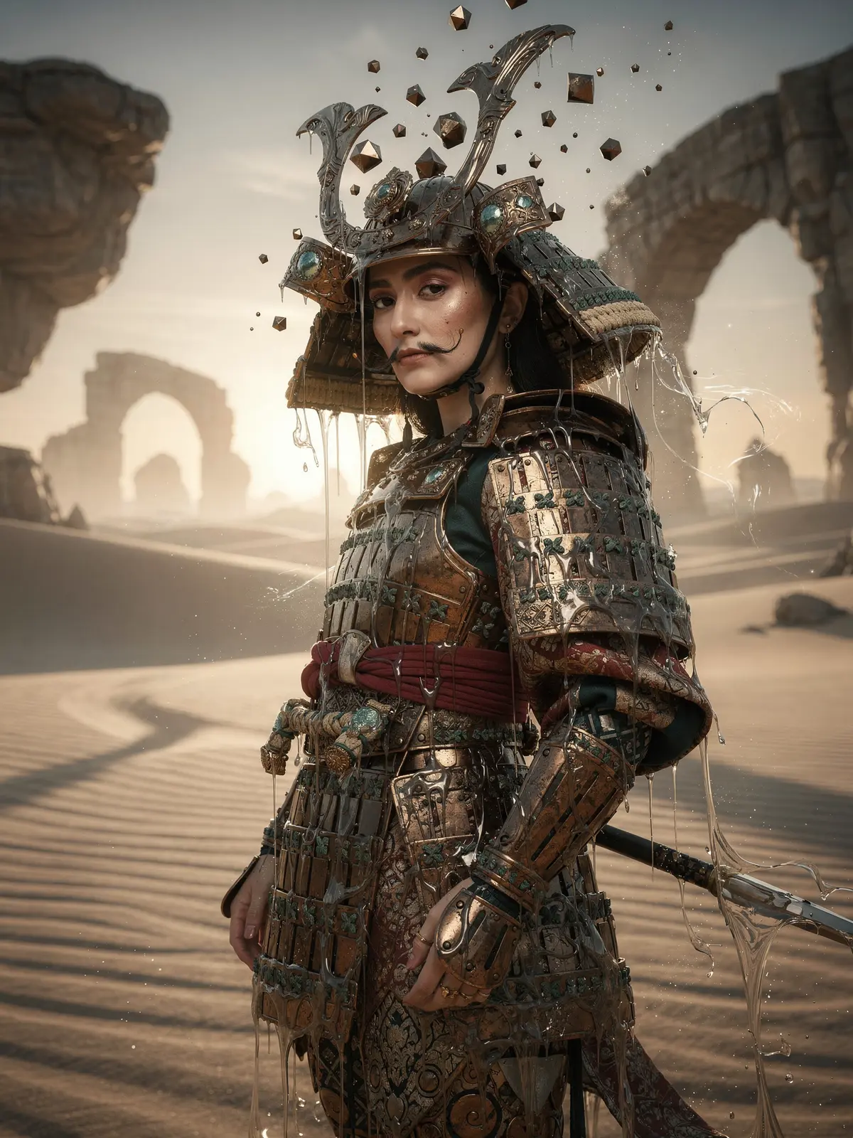 Surrealer Samurai in schmelzender Rüstung