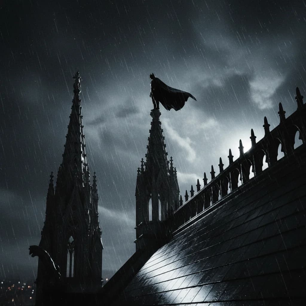 Dunkler Wächter im Regen