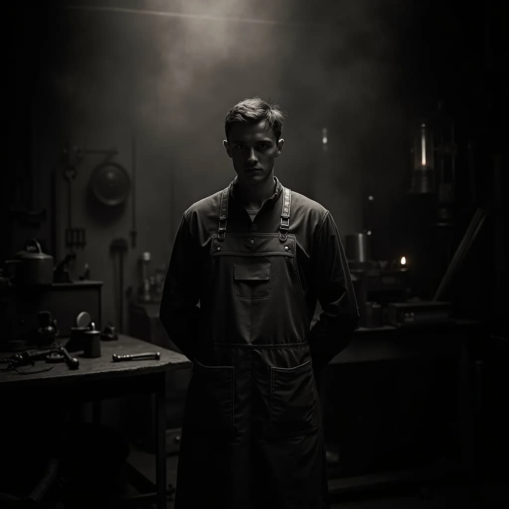 Noir-Portrait in Schweißer-Schürze