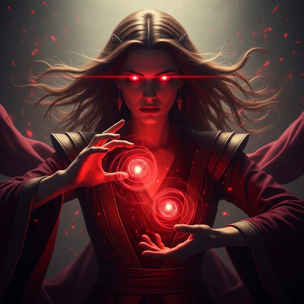 Mystische Zauberin mit roter Magie