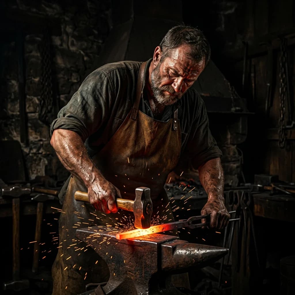 Schmied im dramatischen Chiaroscuro-Licht