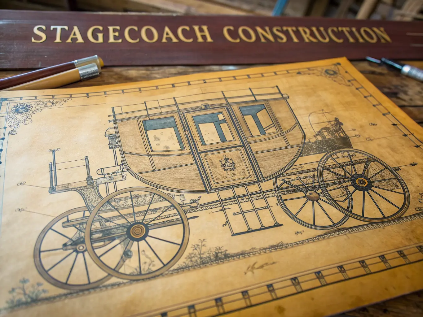 Historischer Postkutschen-Bauplan