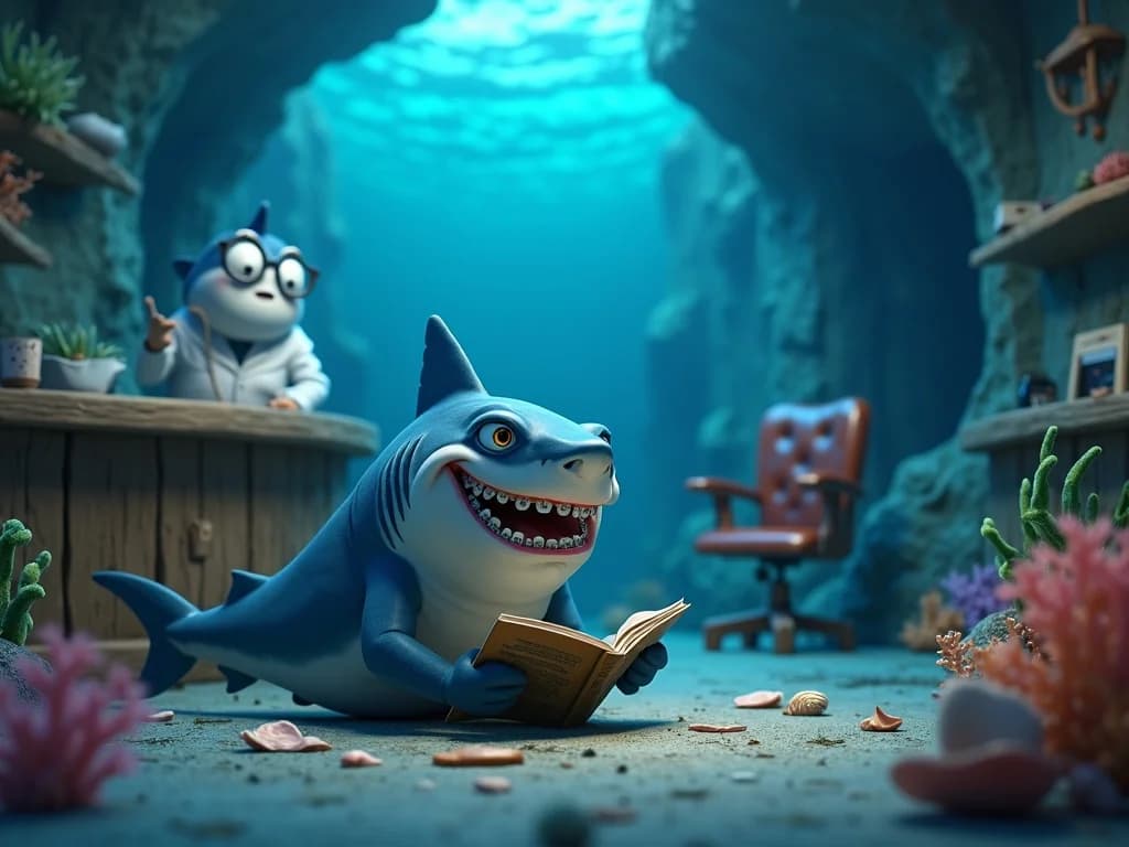 Ängstlicher Hai beim Unterwasser-Zahnarzt