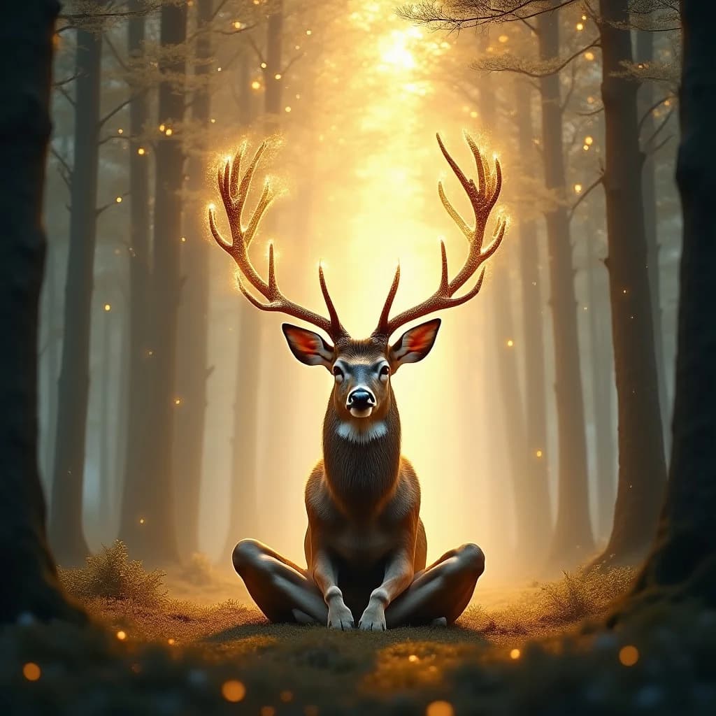 Meditierender Lichthirsch im Ätherwald