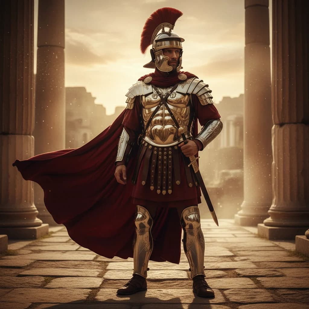 Römischer Zenturio in goldener Rüstung