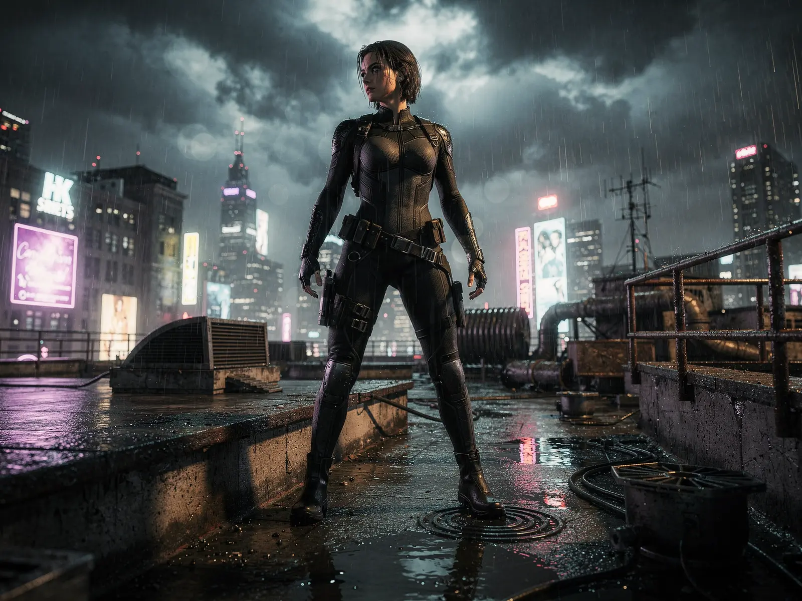 Geheimagentin im nächtlichen Regen