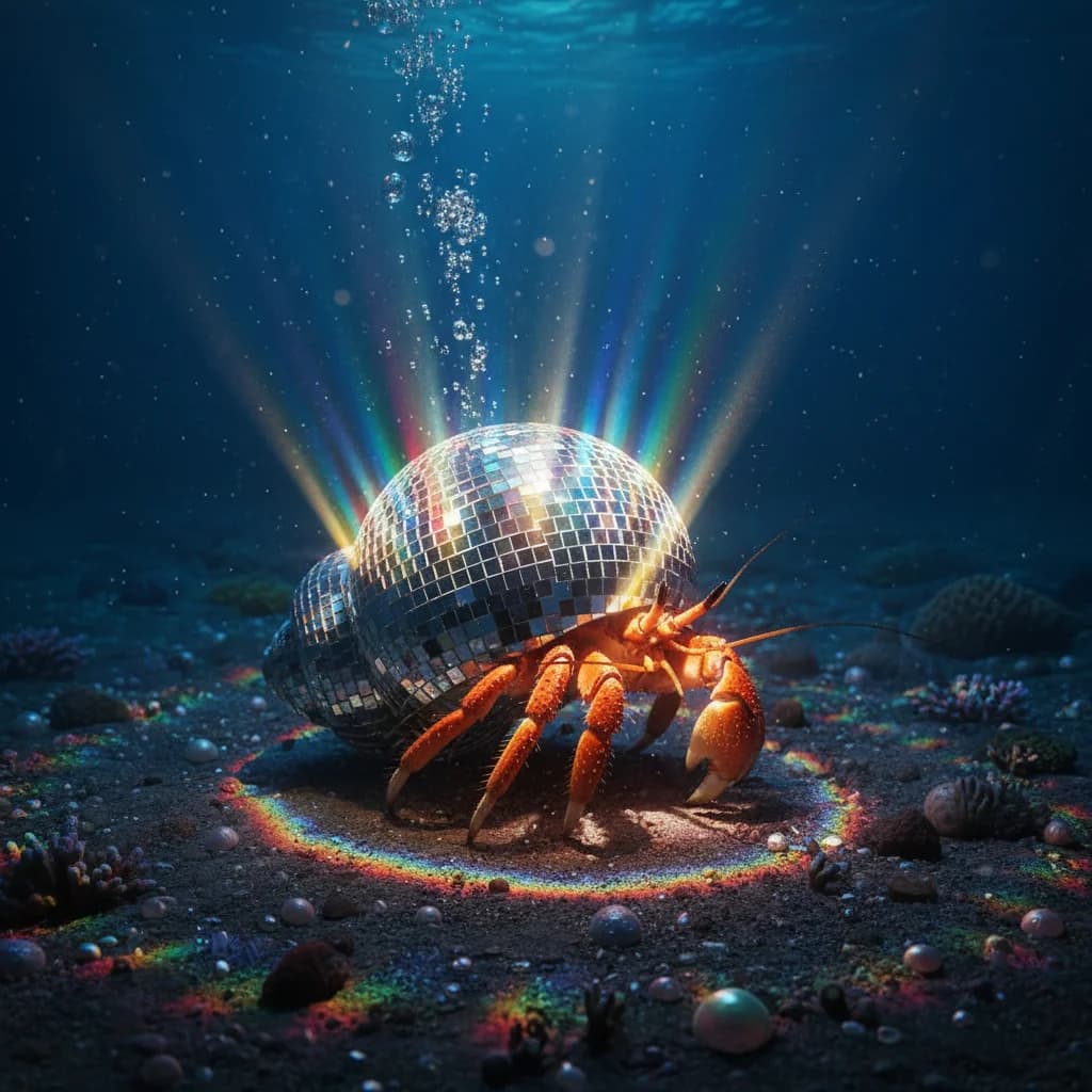 Disco-Einsiedlerkrebs im Glitzerrausch