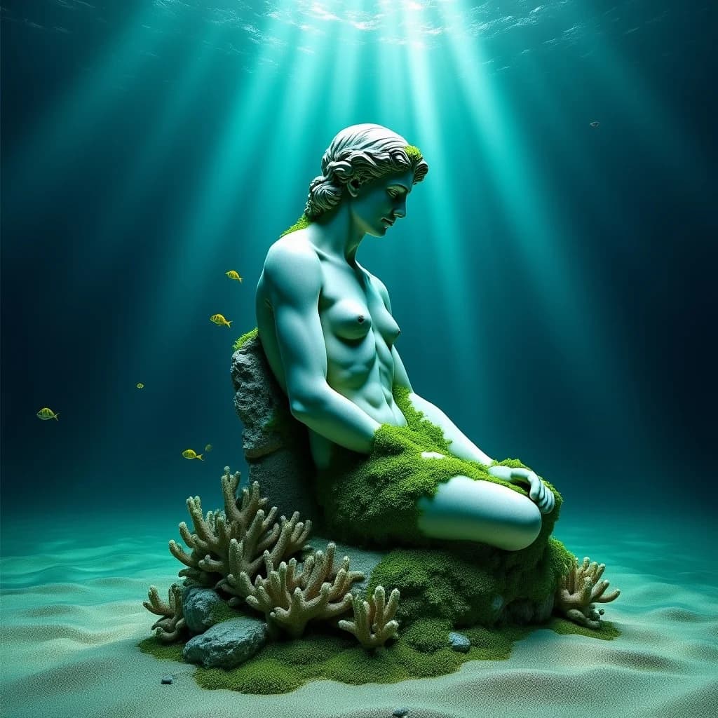 Versunkene Marmorstatue im Ozeangrund