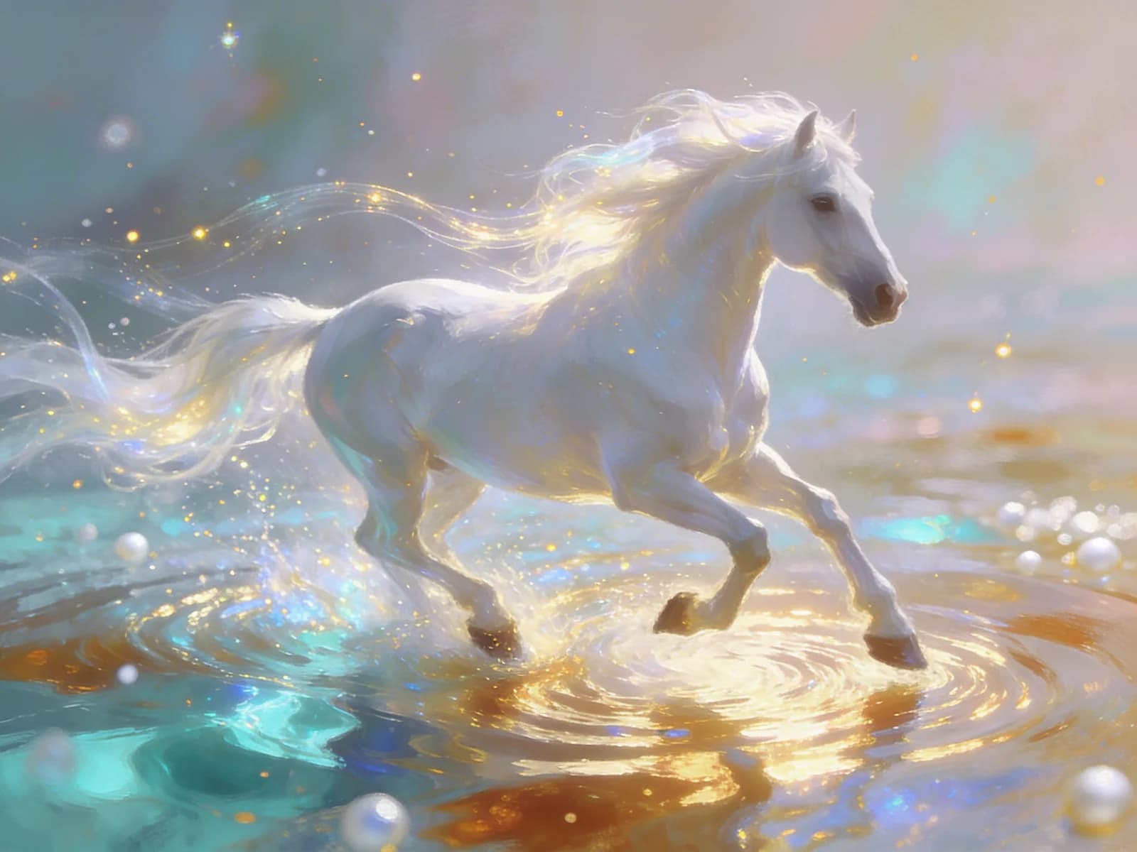 Pferd auf Lichtwellen im Wasser