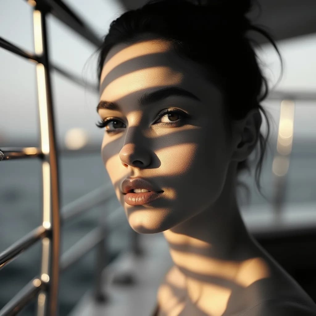 Abstraktes Porträt mit Jachtreling-Schatten