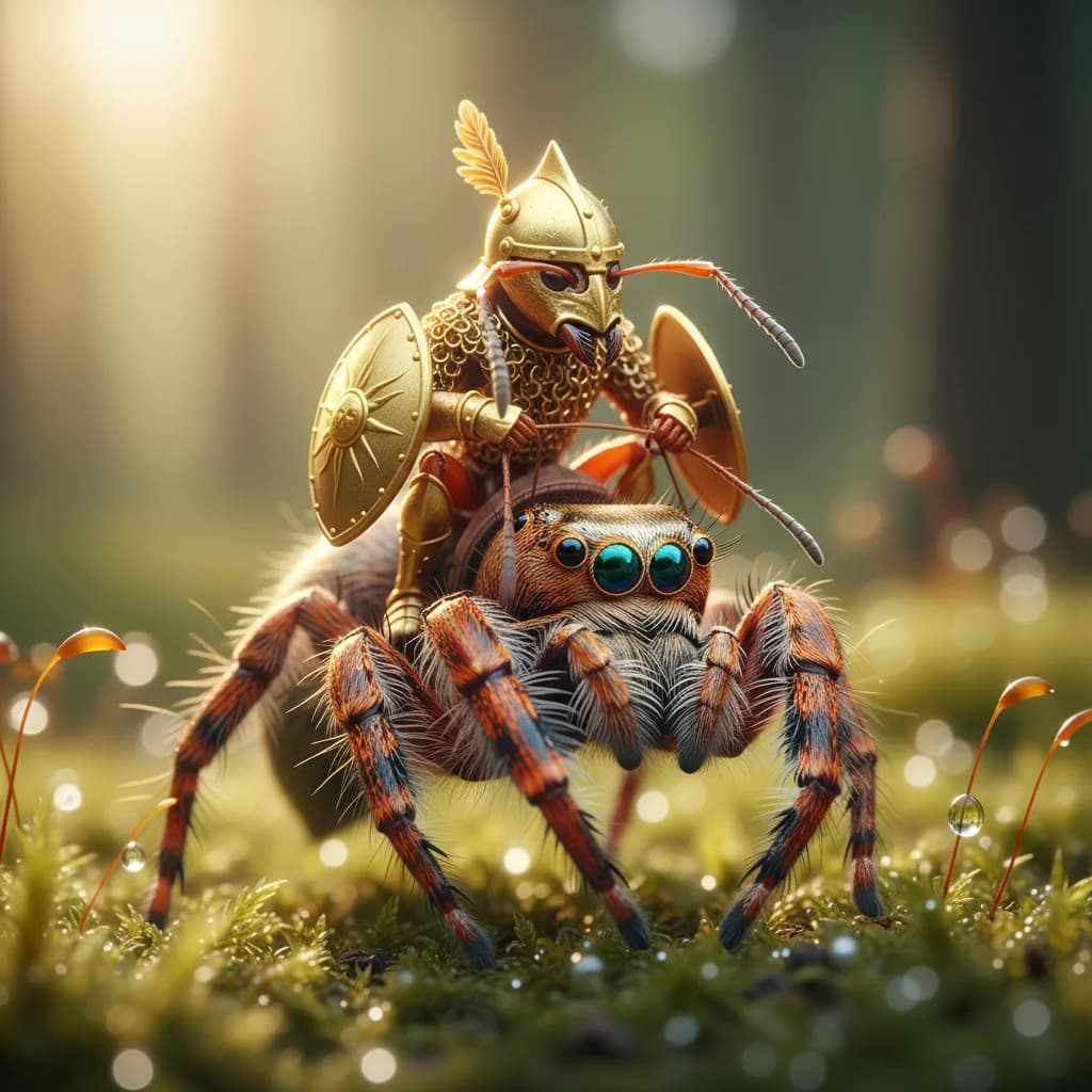 Gepanzerte Ameise auf Spinnenritt