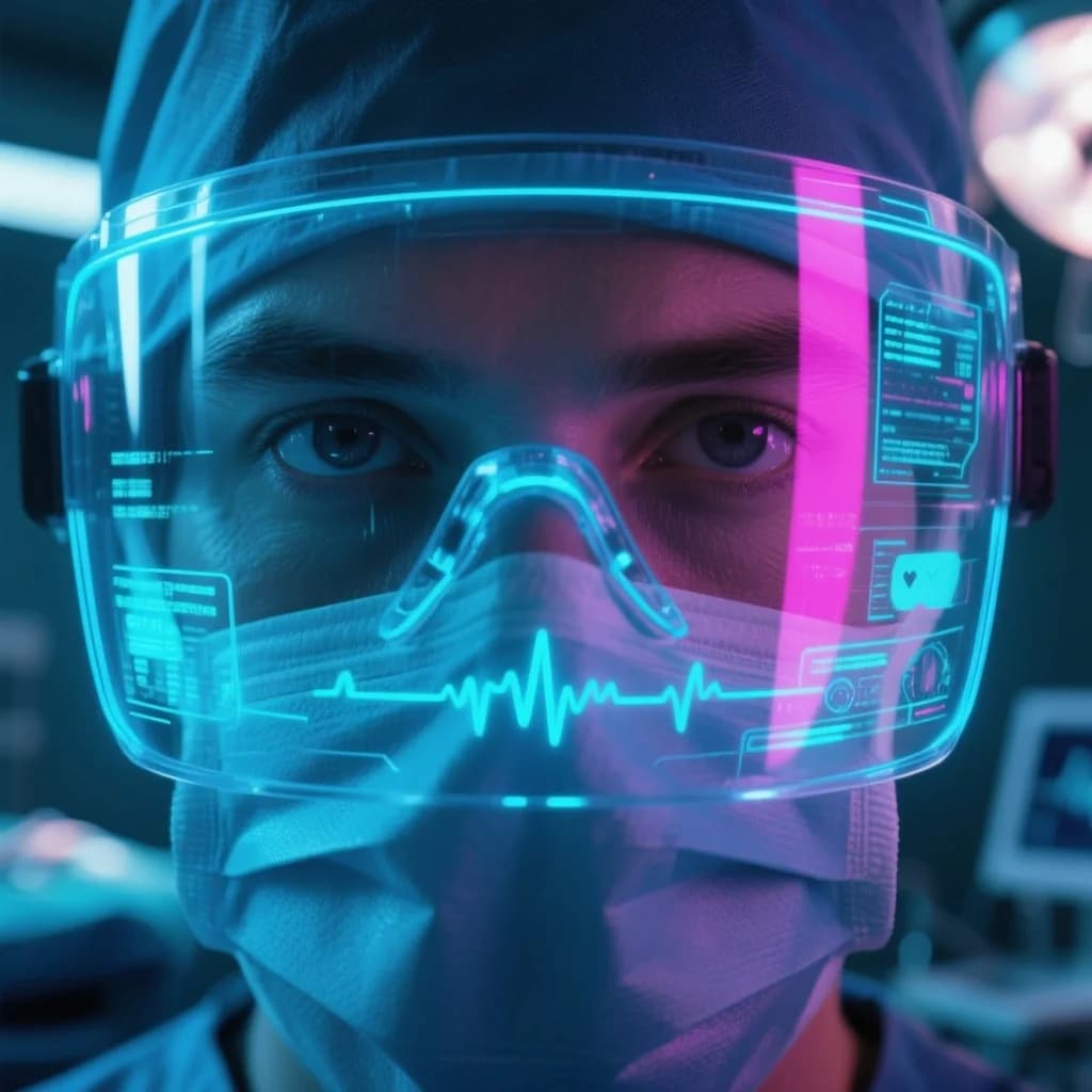 Cyberpunk-Chirurgin mit digitalen Vitaldaten