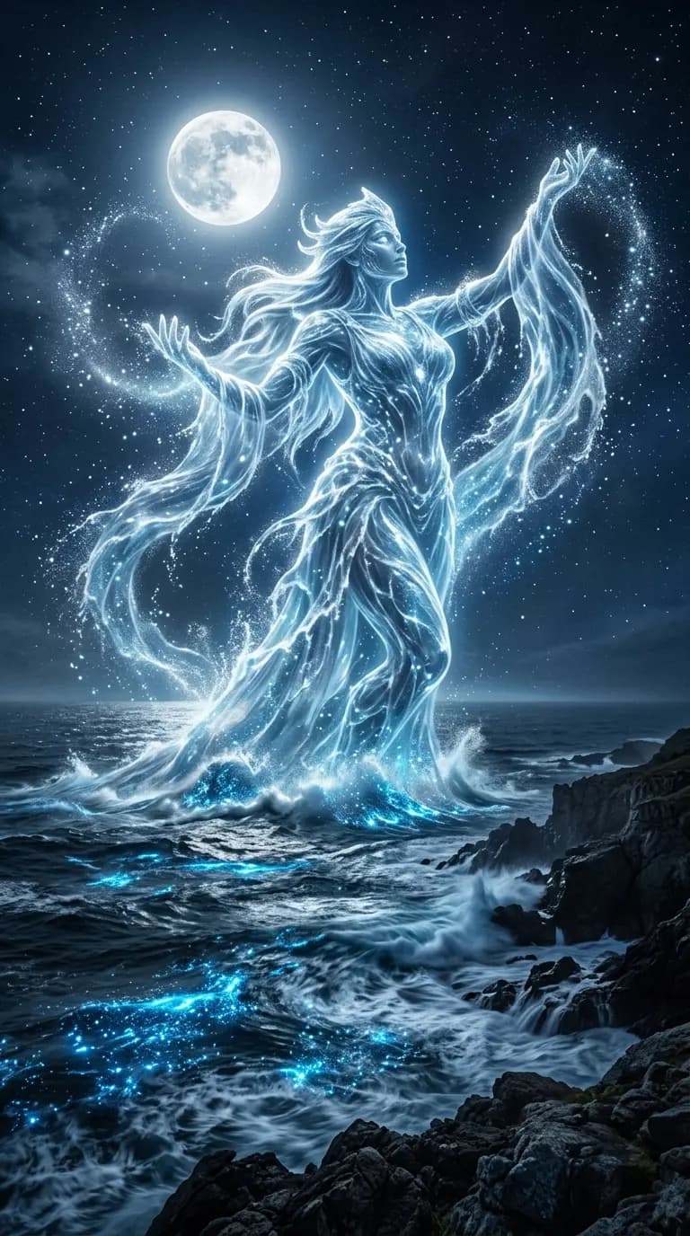 Gott der Gezeiten aus Wasser und Mondlicht