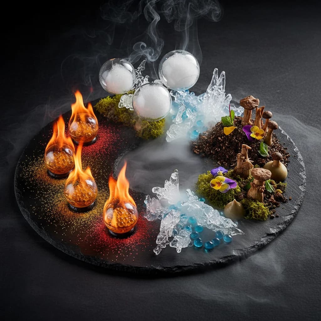 Elementares Gourmet-Kunstwerk der vier Naturkräfte