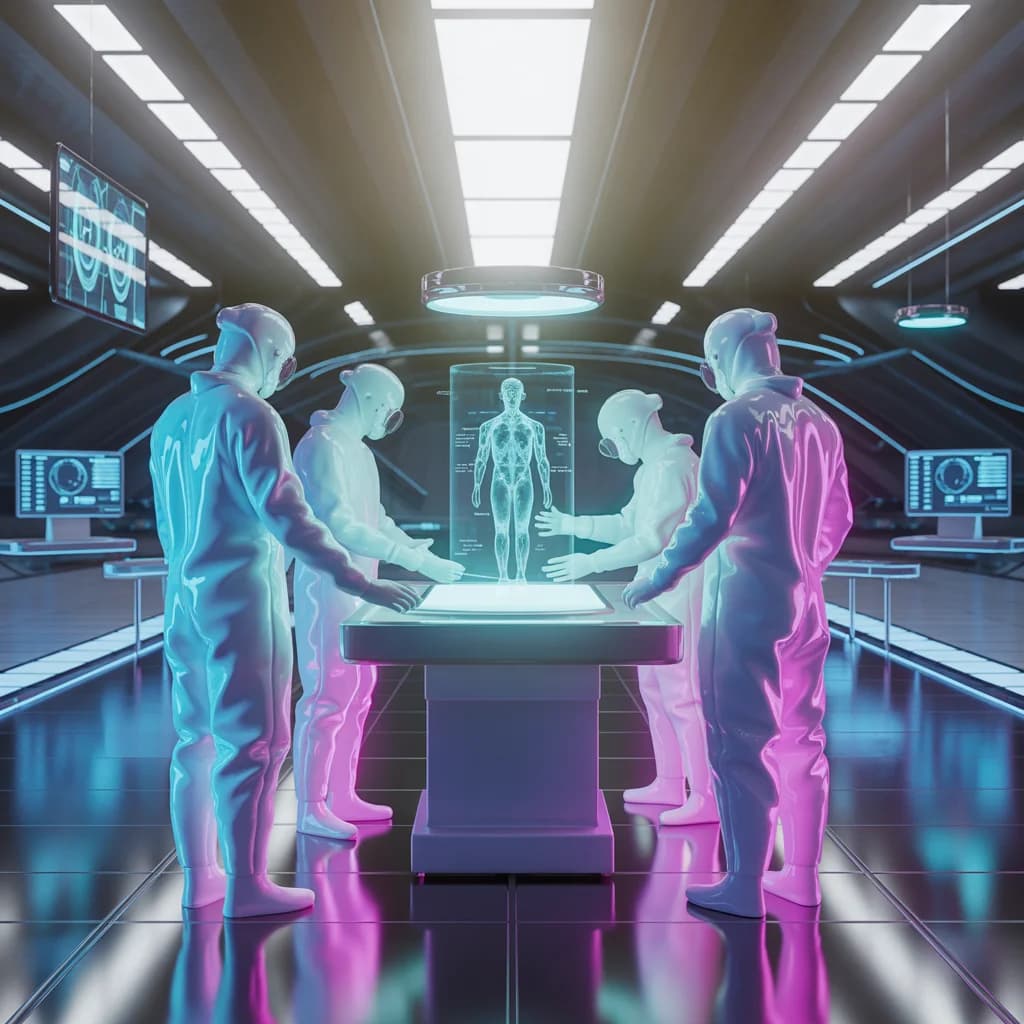 Futuristische Mediziner im Synthwave-Labor
