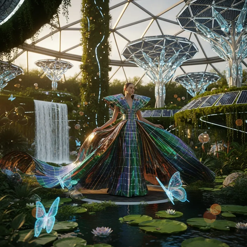 Solarpunk Fashion-Oase der Zukunft