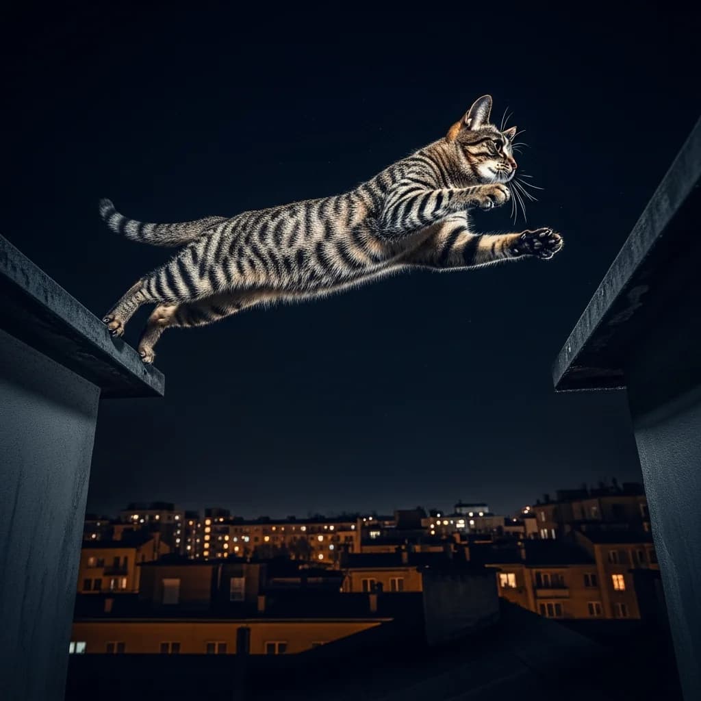 Nächtlicher Katzensprung zwischen Dächern