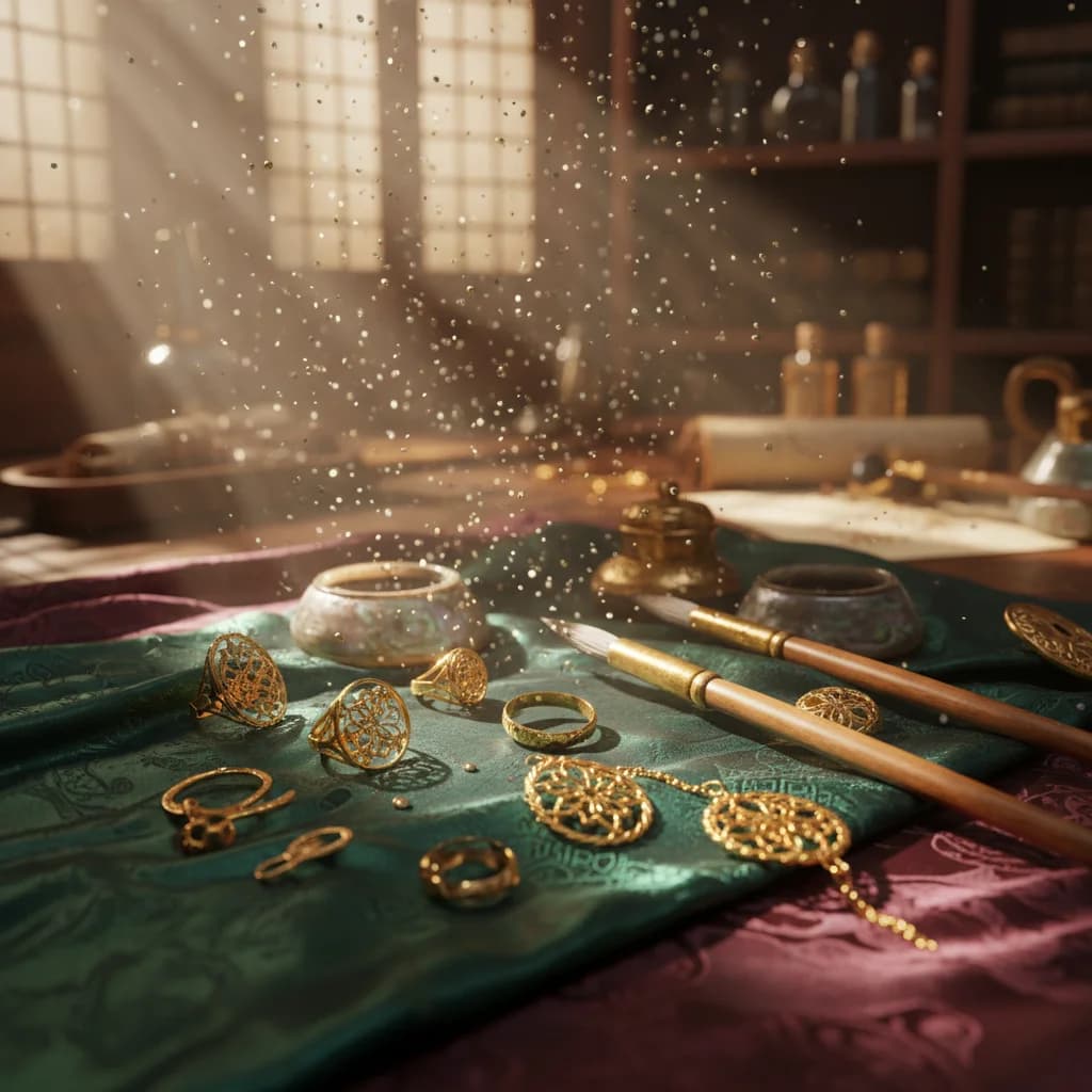 Luxuriöse Kalligraphie-Werkstatt mit Goldschmuck