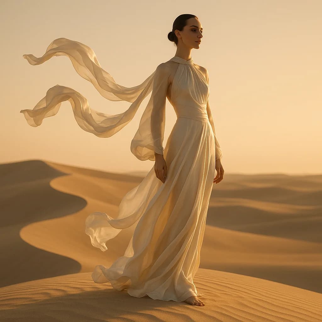 Avantgarde Model auf goldener Düne