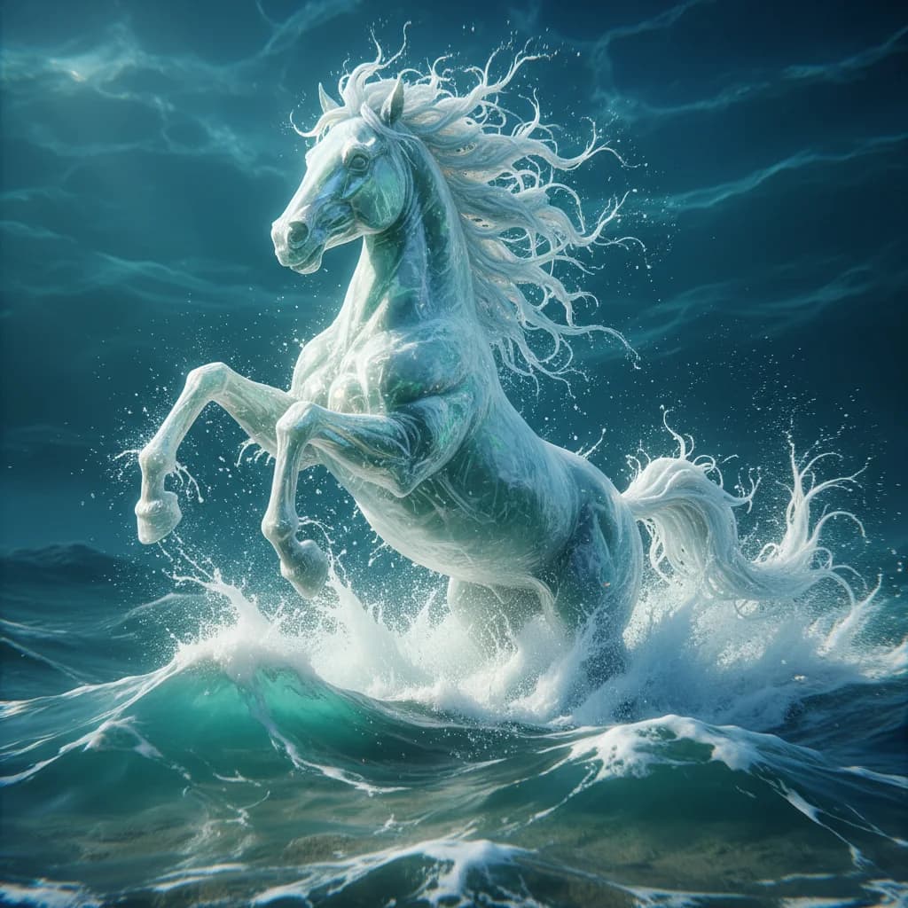 Mystisches Wasserpferd aus Ozeanwellen