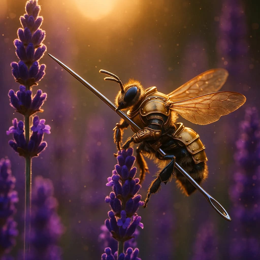 Heroischer Bienen-Ritter im Lavendelfeld