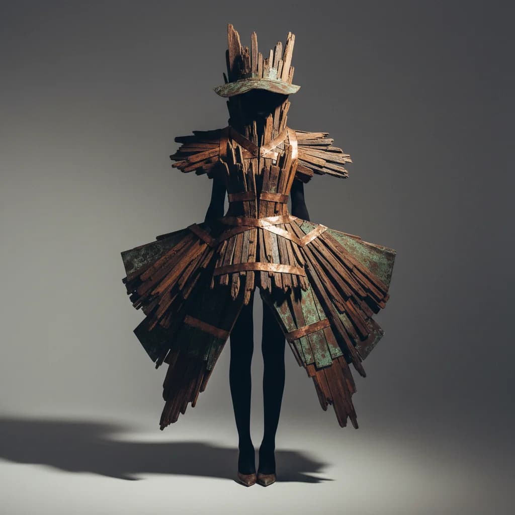 Skulpturale Mode aus Holz und Metall